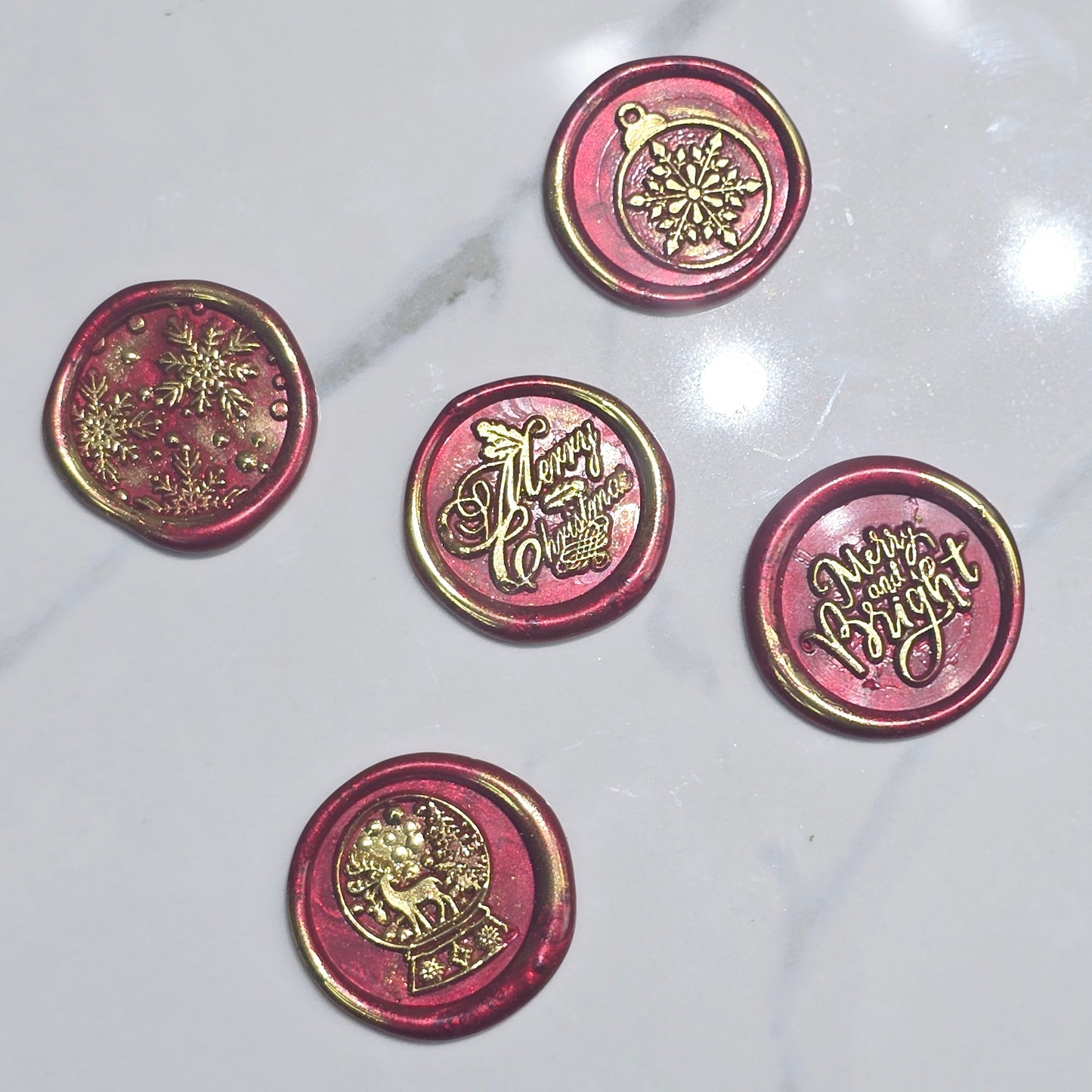 Christmas Wax Seals Ruby Red & Gold Assorted Designs Set of Five