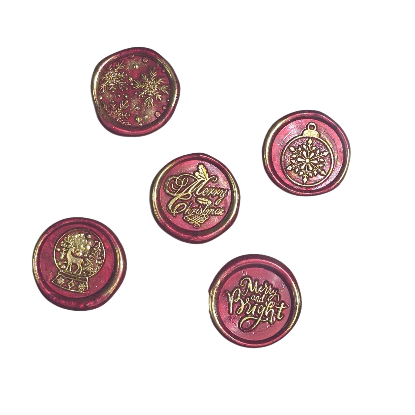 Christmas Wax Seals Ruby Red & Gold Assorted Designs Set of Five