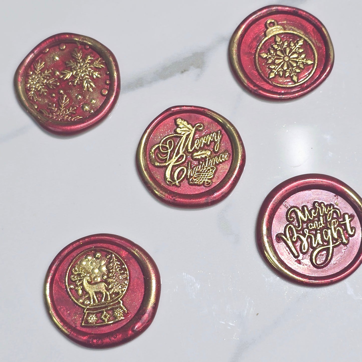 Christmas Wax Seals Ruby Red & Gold Assorted Designs Set of Five