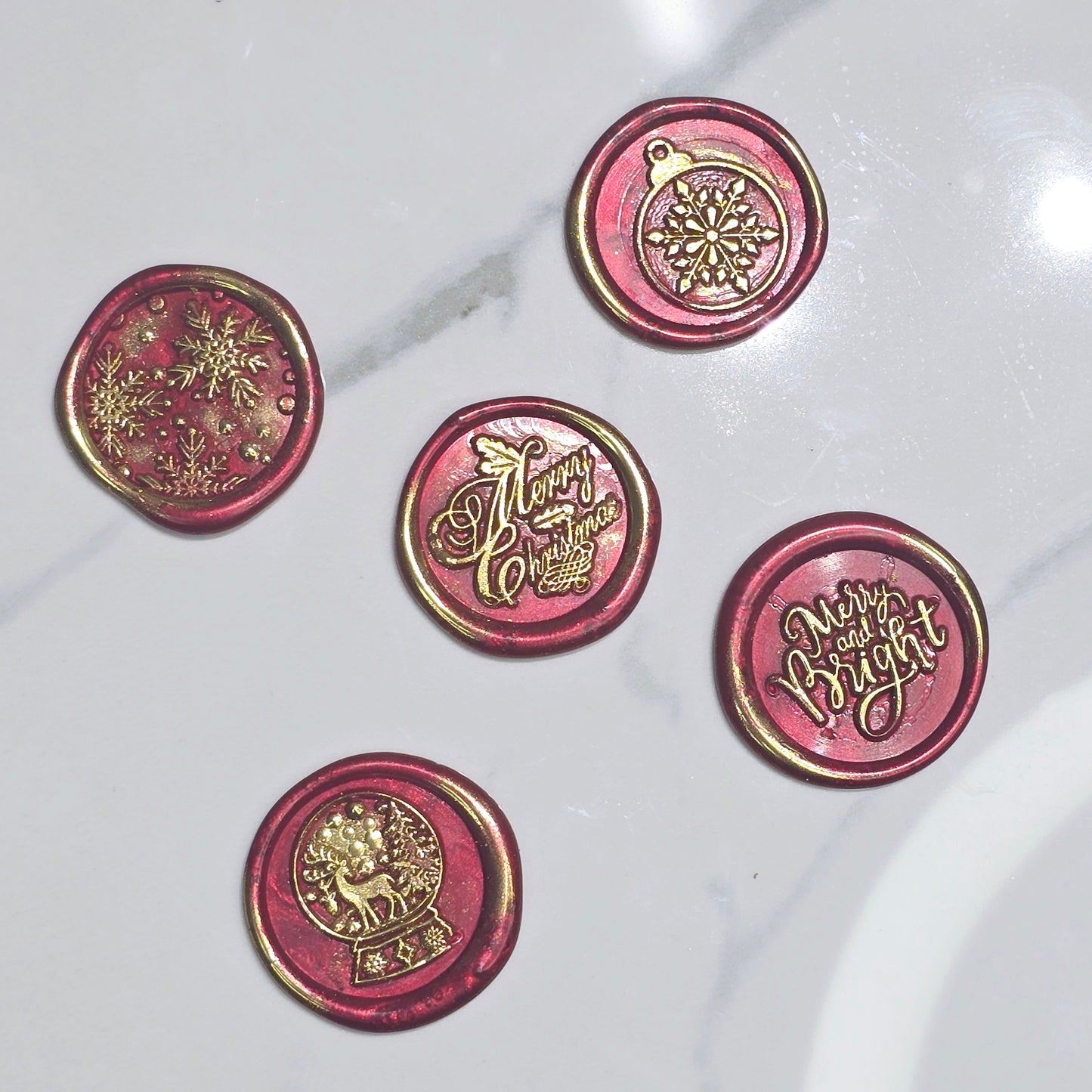 Christmas Wax Seals Ruby Red & Gold Assorted Designs Set of Five