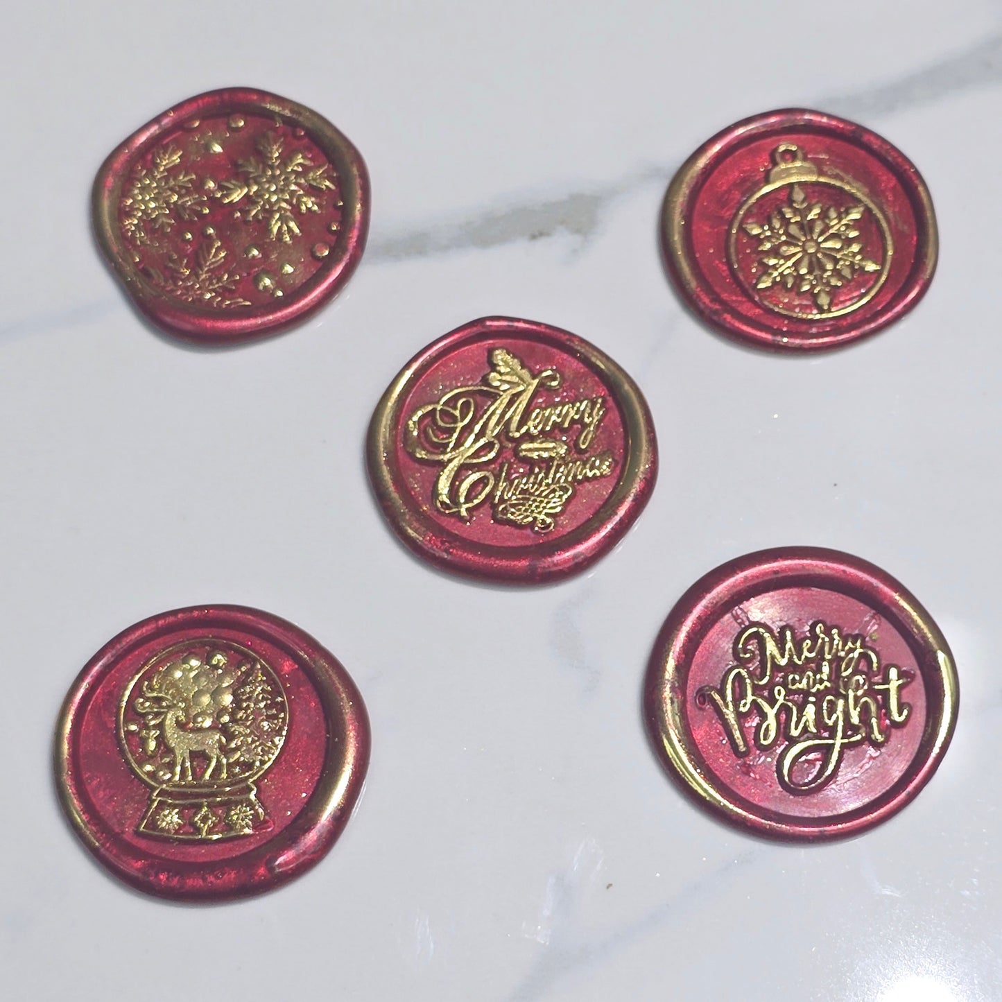 Christmas Wax Seals Ruby Red & Gold Assorted Designs Set of Five