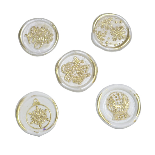 Christmas Wax Seals Pearl White & Gold Assorted Designs Set of Five