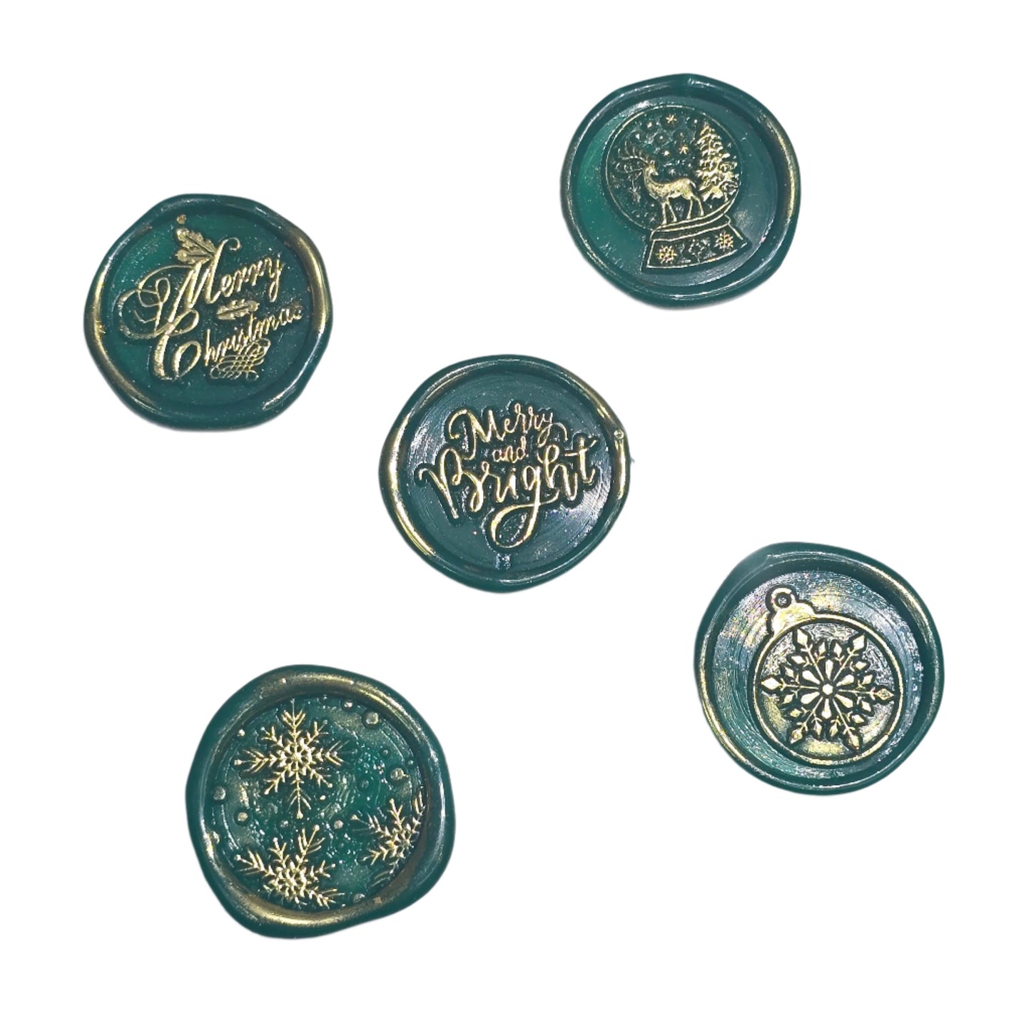 Christmas Wax Seals Green & Gold Assorted Designs Set of Five for Cards & Gifts!