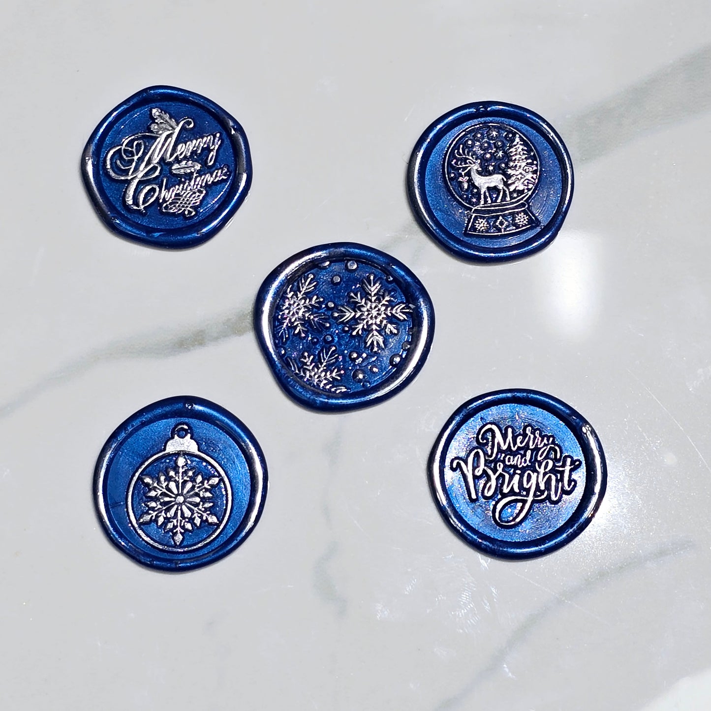 Christmas Wax Seals Royal Blue & Silver Assorted Designs Set of Five