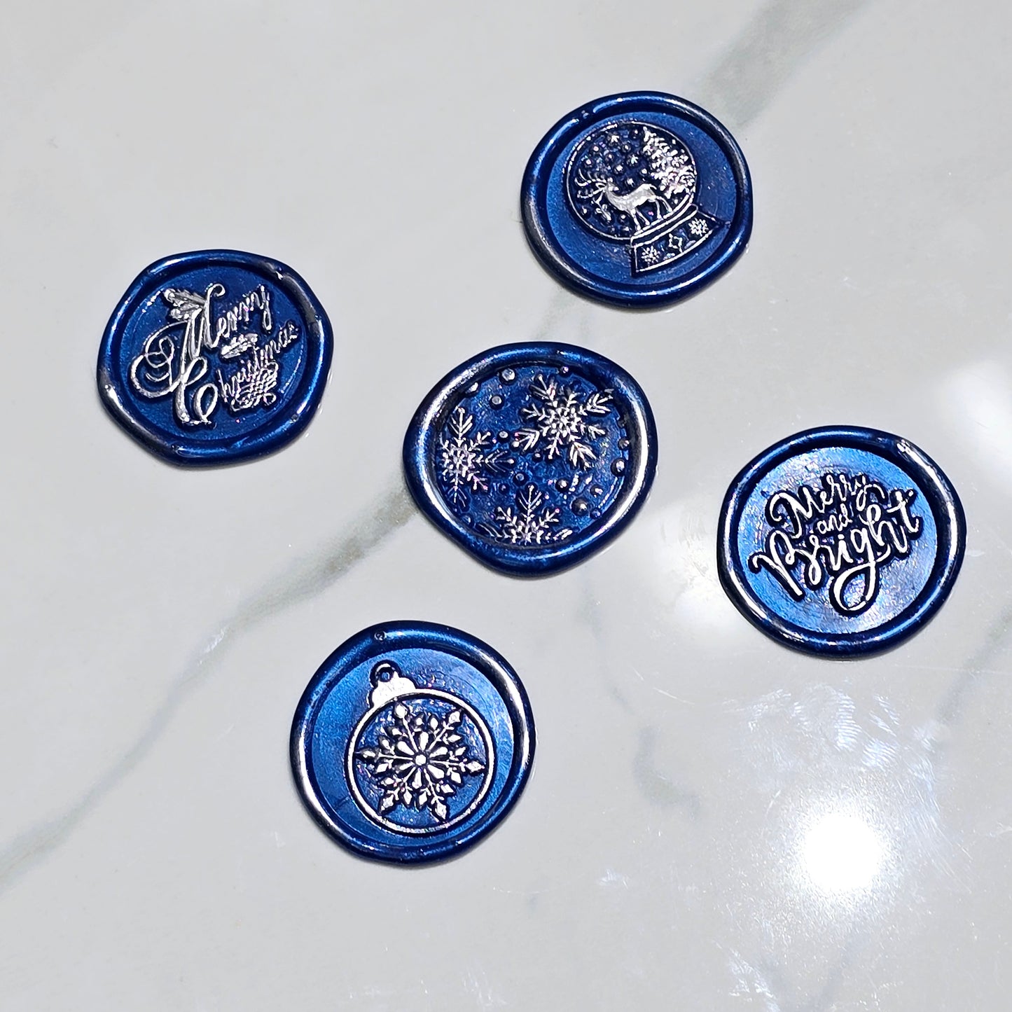 Christmas Wax Seals Royal Blue & Silver Assorted Designs Set of Five