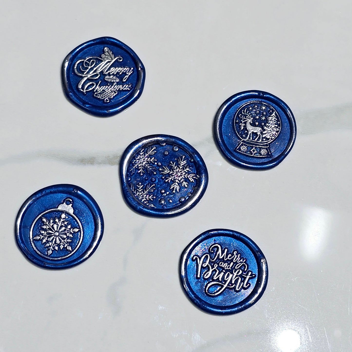 Christmas Wax Seals Royal Blue & Silver Assorted Designs Set of Five