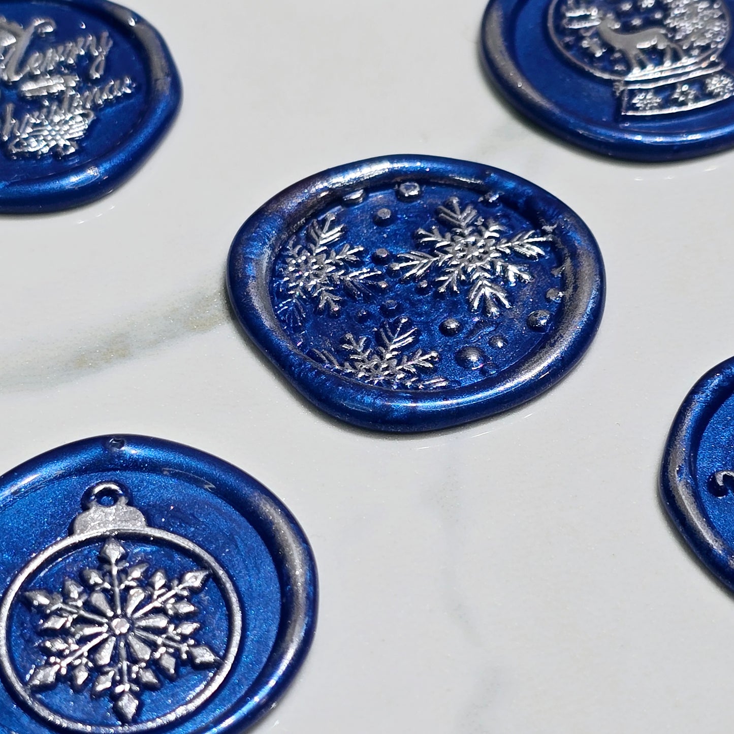 Christmas Wax Seals Royal Blue & Silver Assorted Designs Set of Five