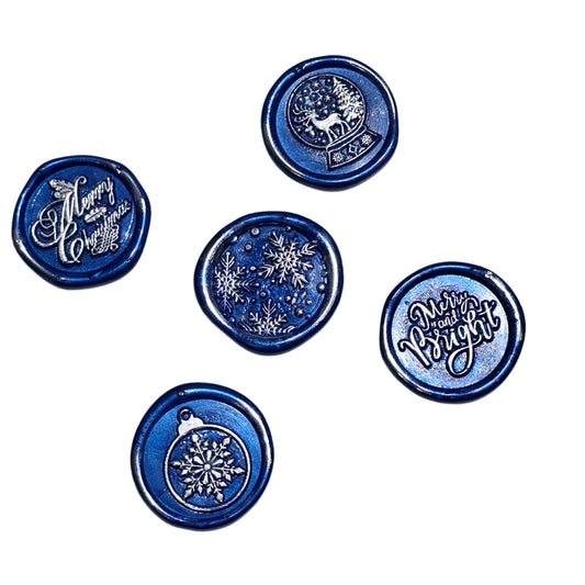 Christmas Wax Seals Royal Blue & Silver Assorted Designs Set of Five