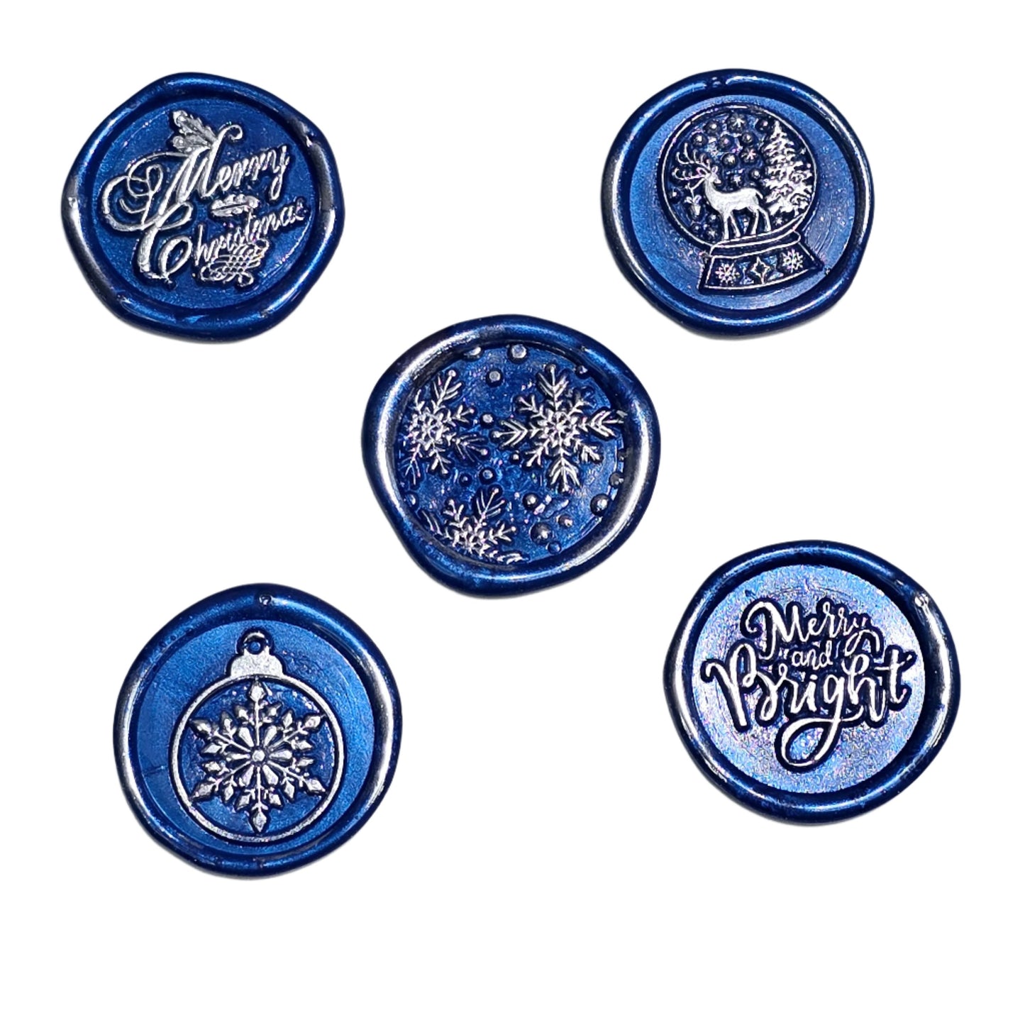 Christmas Wax Seals Royal Blue & Silver Assorted Designs Set of Five