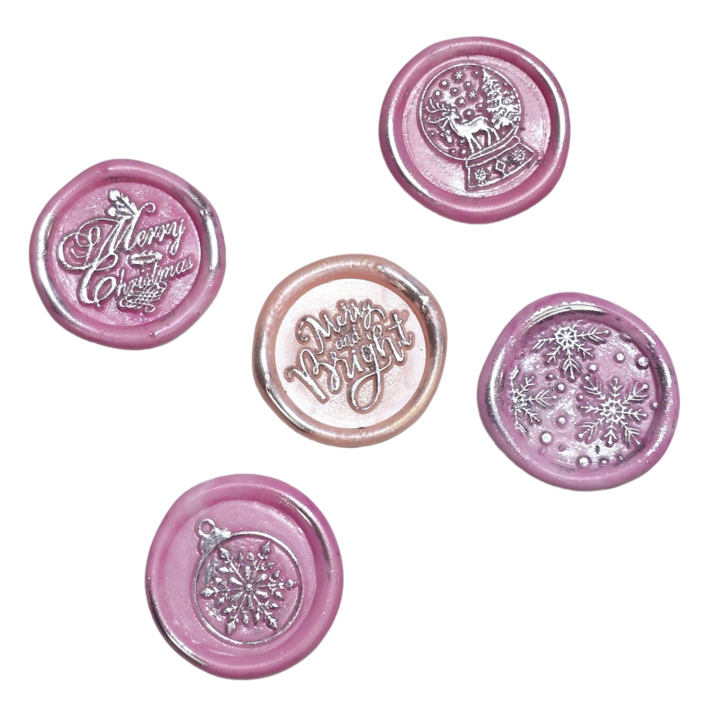 Christmas Wax Seals Pretty in Pink & Silver Assorted Designs Set of Five for Cards & Gifts!