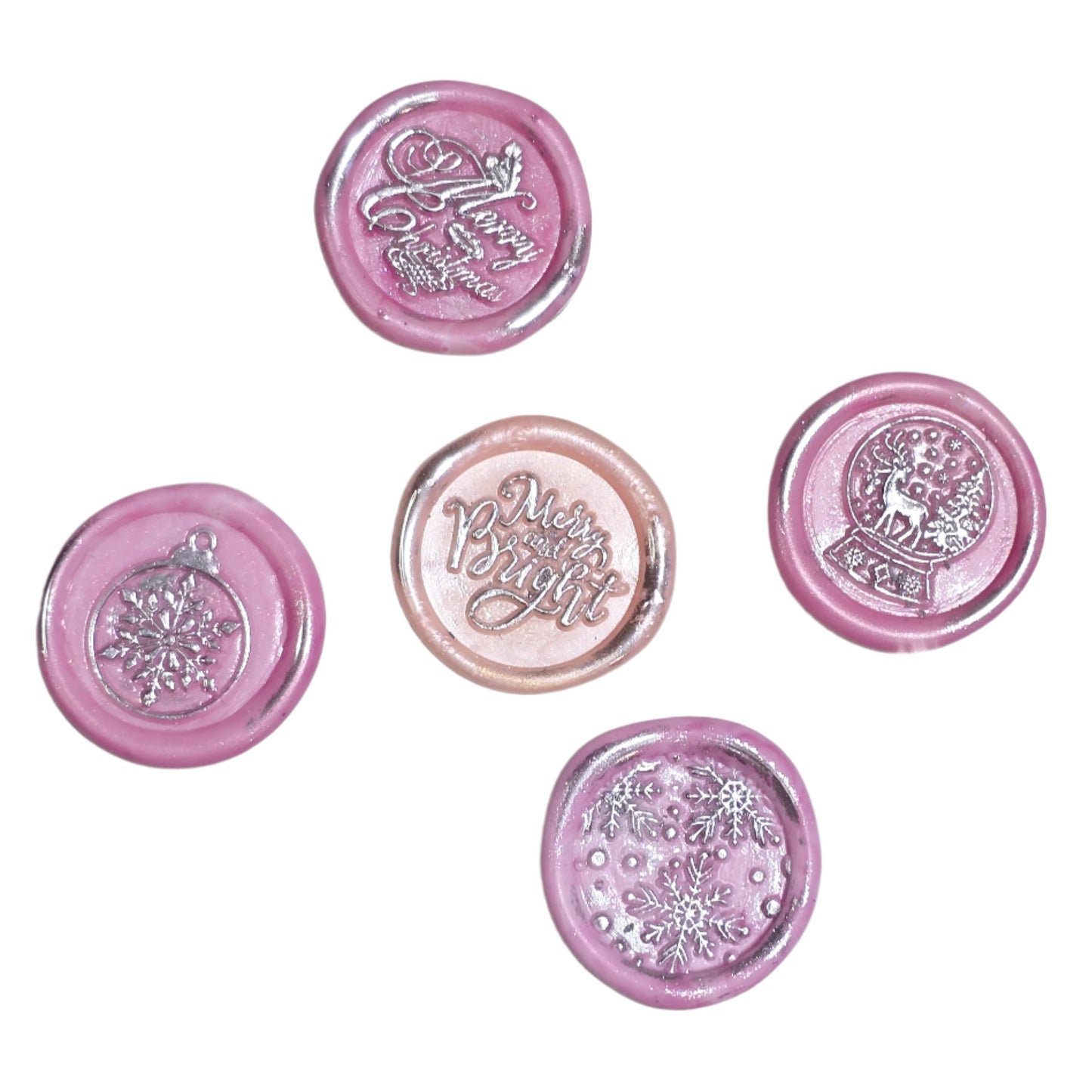 Christmas Wax Seals Pretty in Pink & Silver Assorted Designs Set of Five for Cards & Gifts!