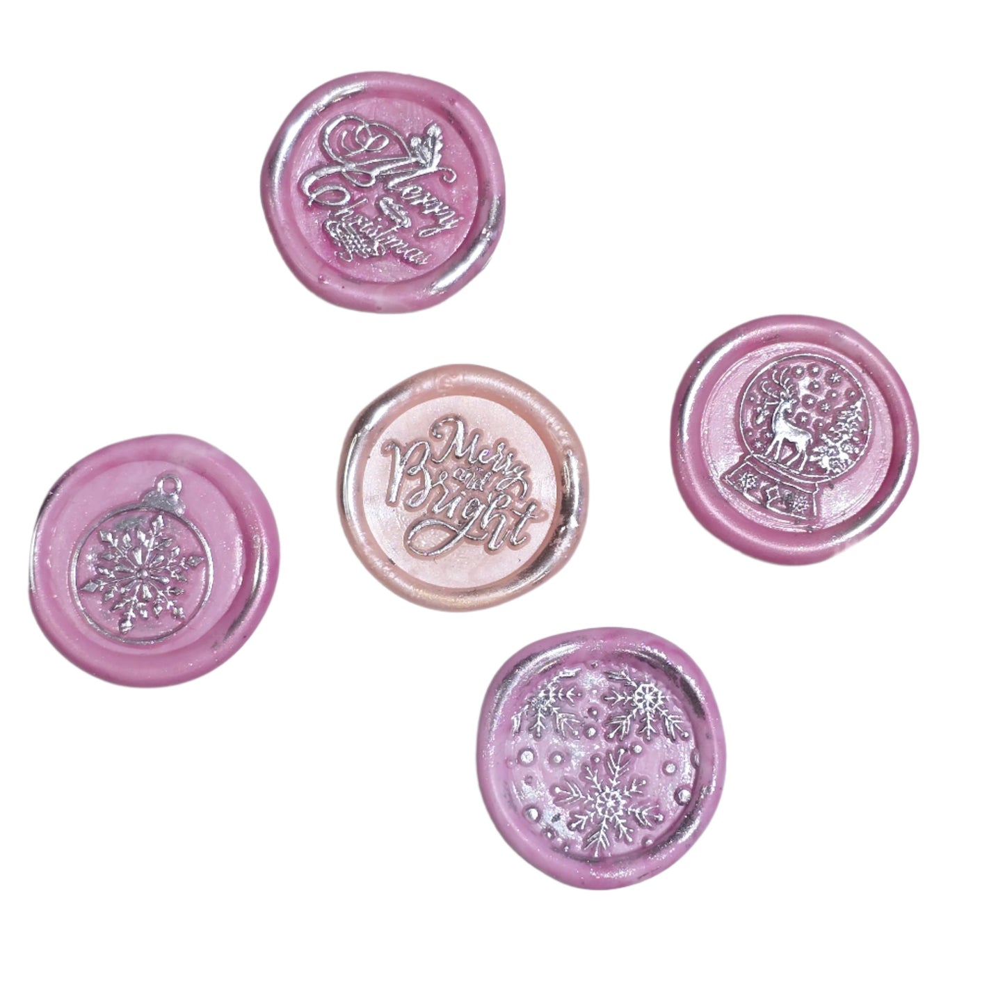 Christmas Wax Seals Pretty in Pink & Silver Assorted Designs Set of Five for Cards & Gifts!