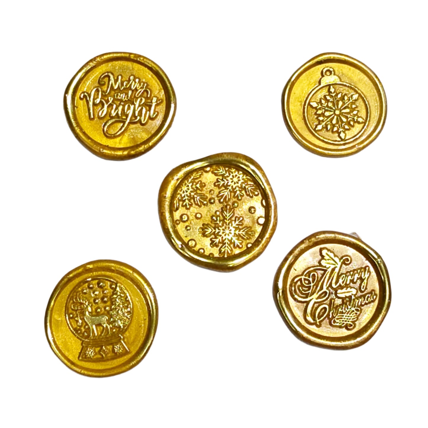 Christmas Wax Seals Gold Assorted Designs Set of Five for Cards & Gifts!