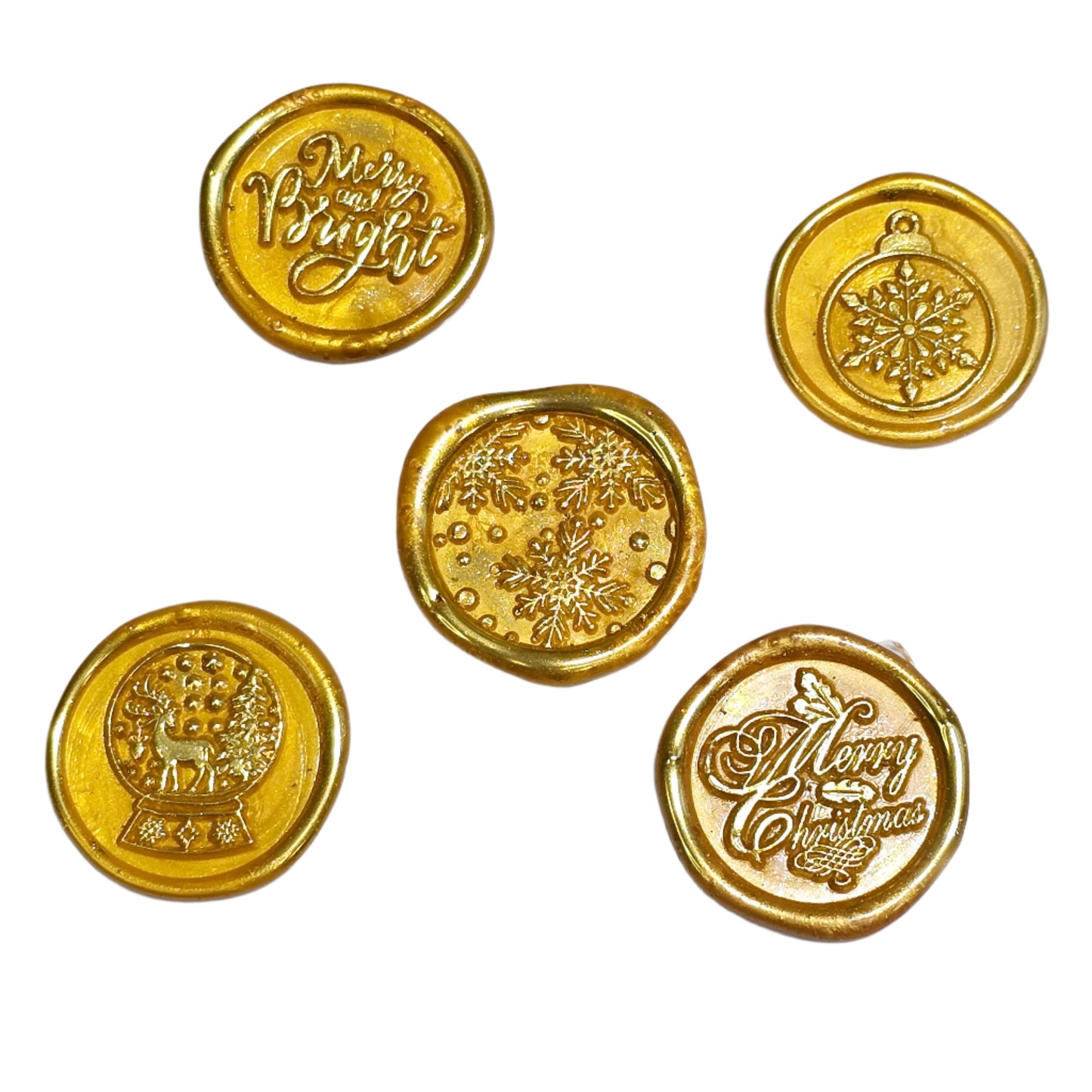 Christmas Wax Seals Gold Assorted Designs Set of Five for Cards & Gifts!