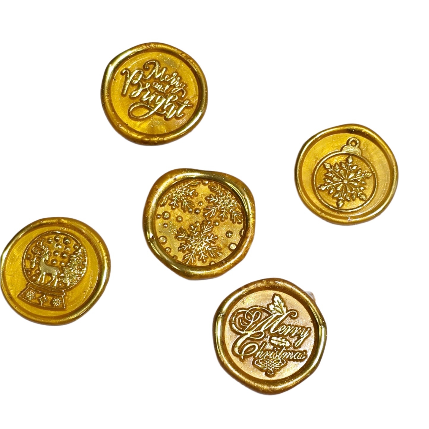 Christmas Wax Seals Gold Assorted Designs Set of Five for Cards & Gifts!