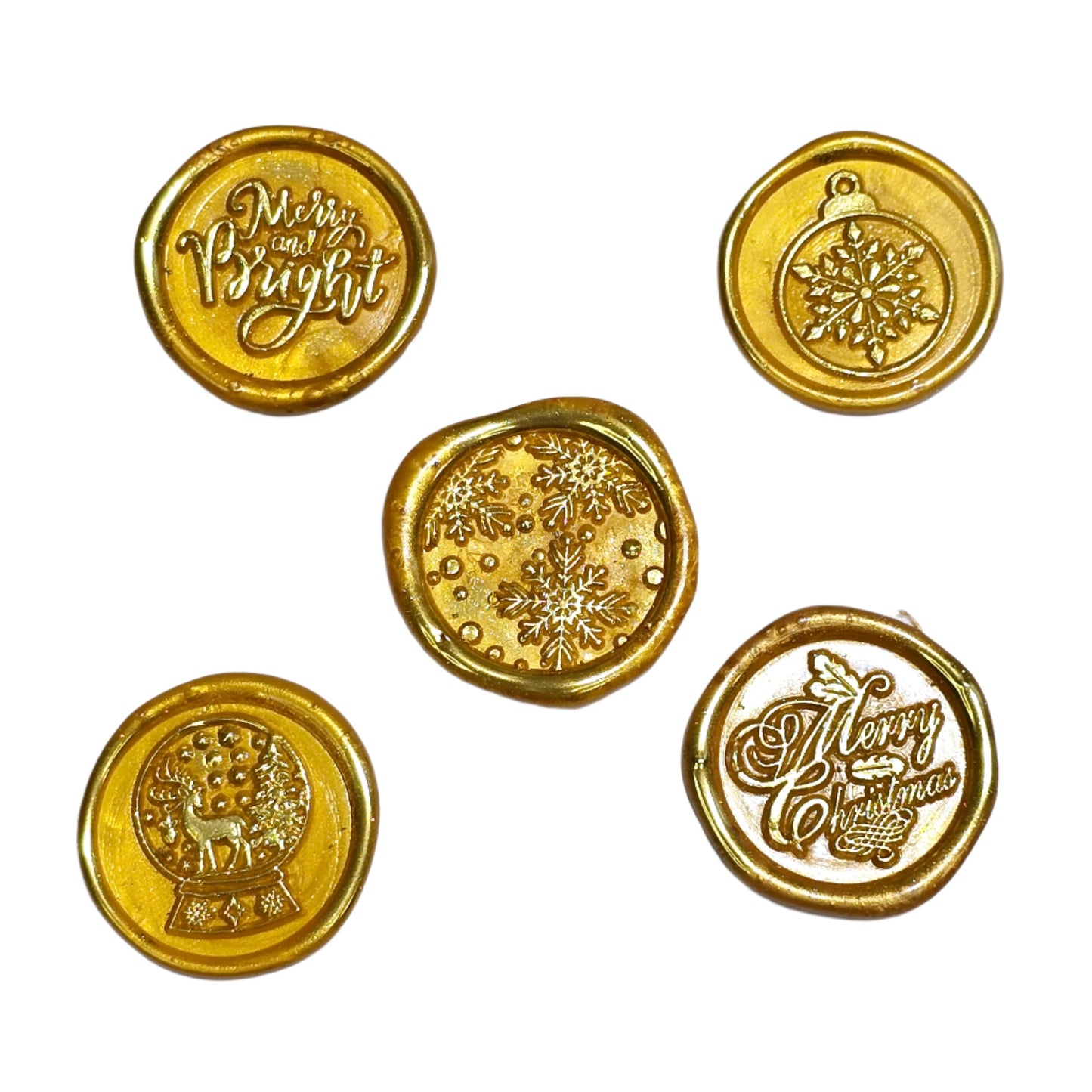 Christmas Wax Seals Gold Assorted Designs Set of Five for Cards & Gifts!