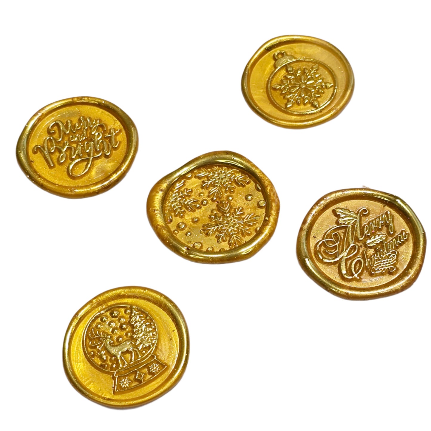 Christmas Wax Seals Gold Assorted Designs Set of Five for Cards & Gifts!