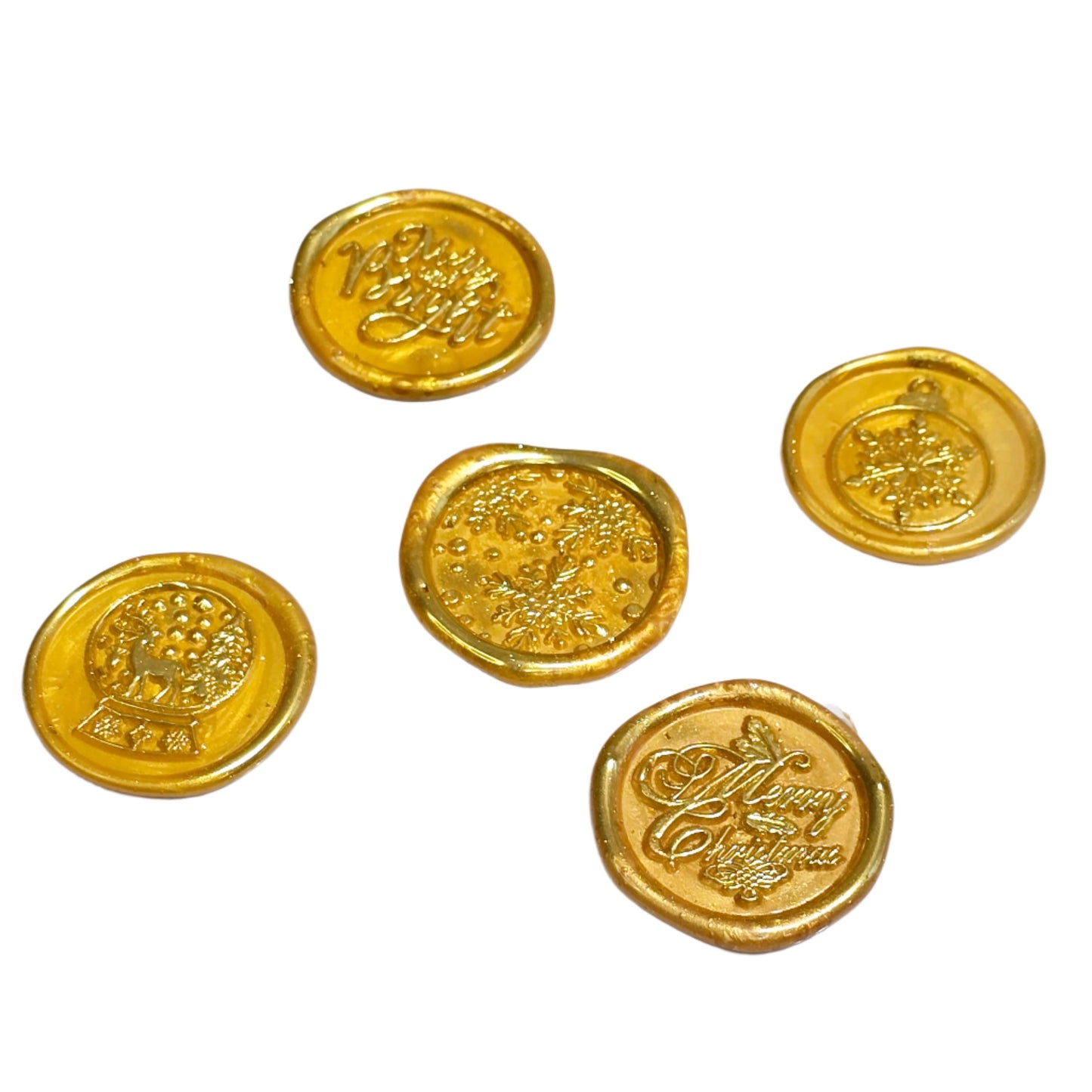 Christmas Wax Seals Gold Assorted Designs Set of Five for Cards & Gifts!