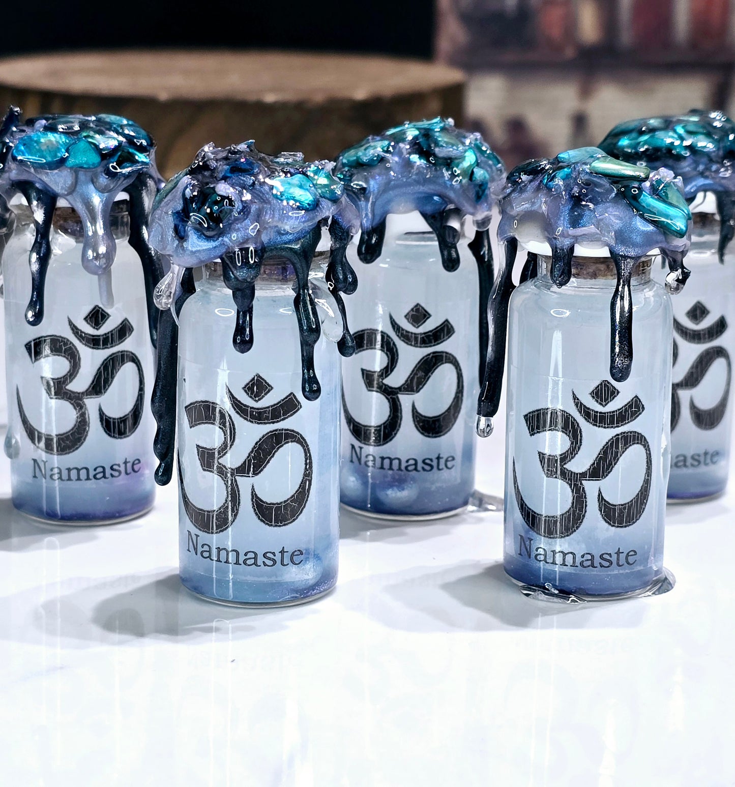 Namaste Mini Decorative Potion Bottle Color Changing White to Blue!