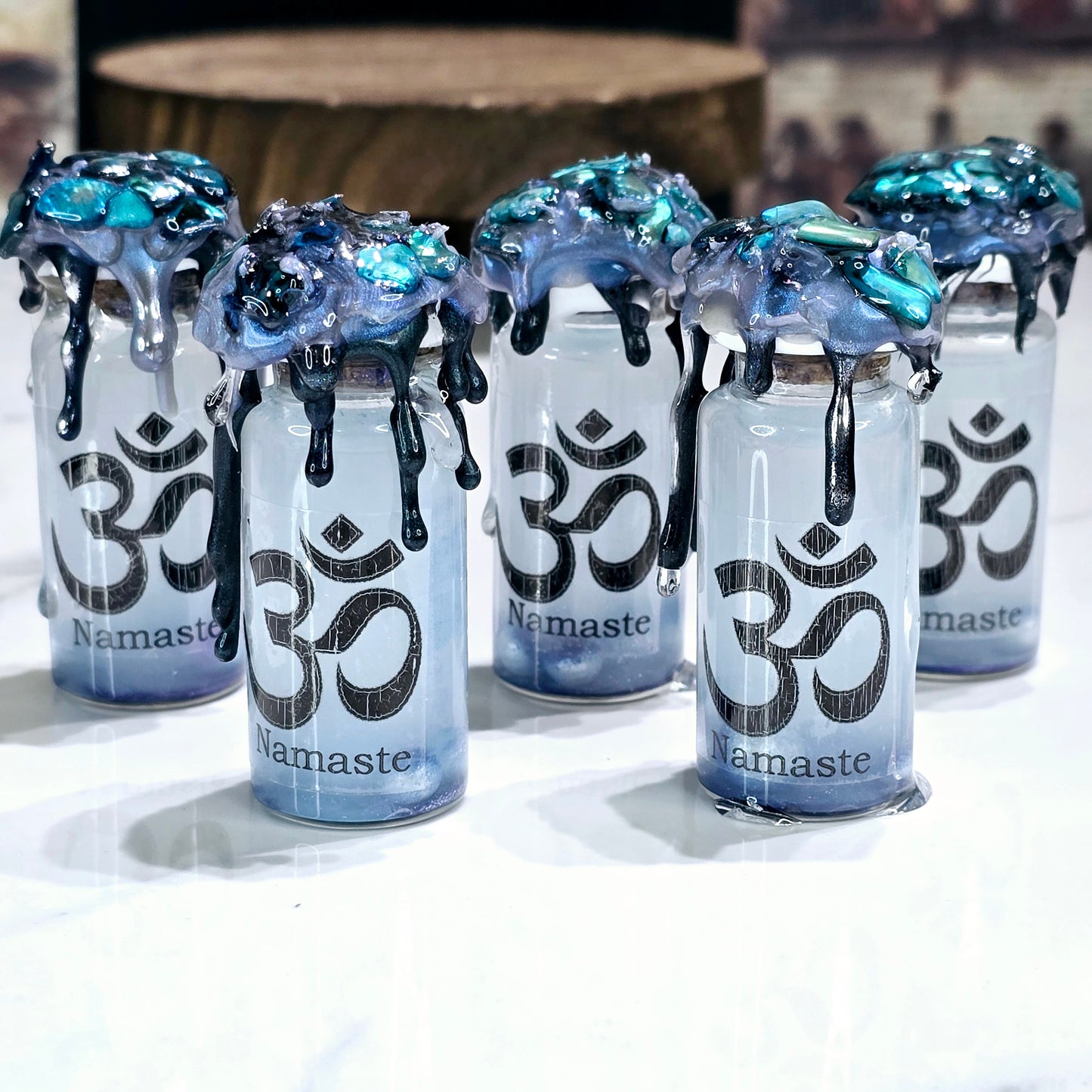 Namaste Mini Decorative Potion Bottle Color Changing White to Blue!