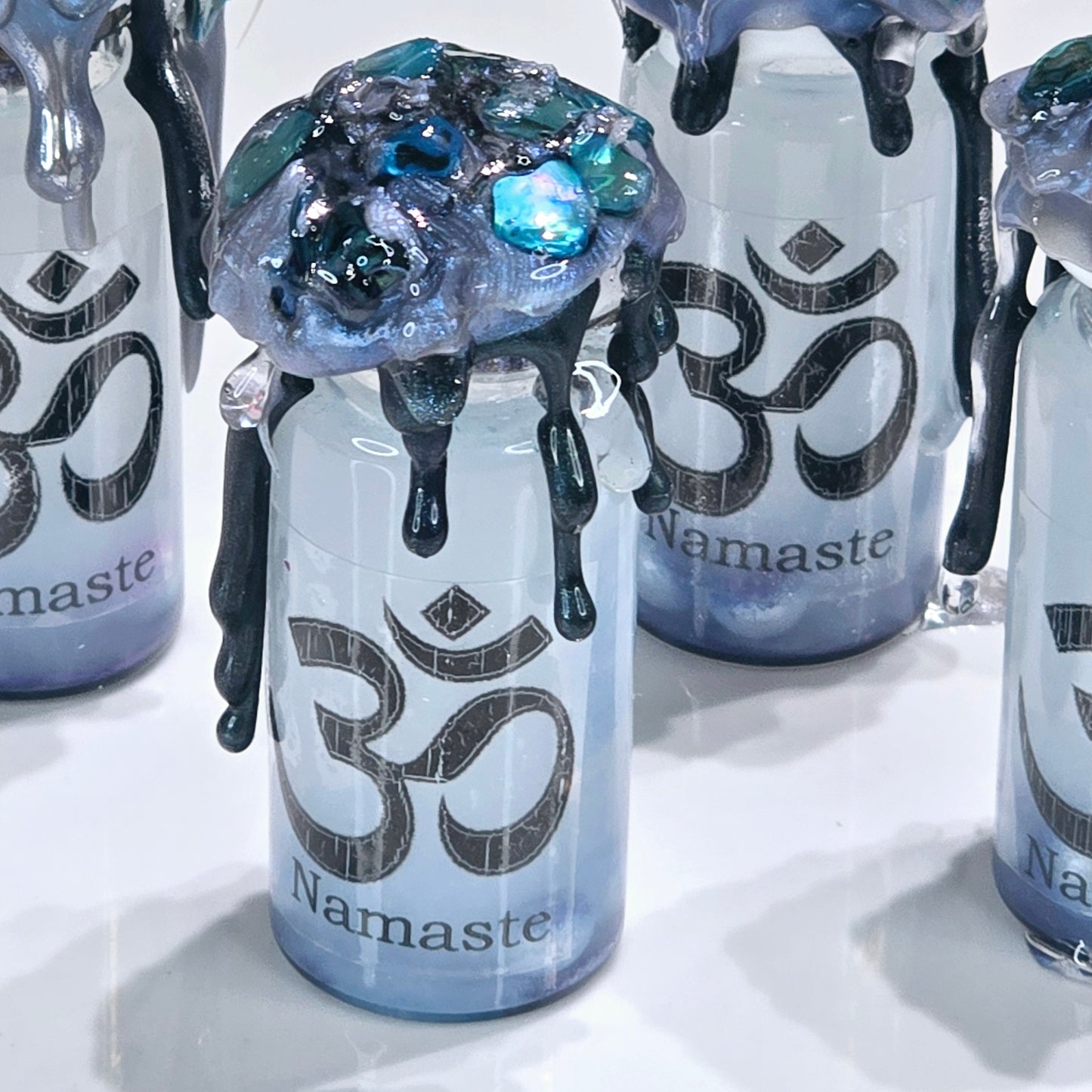 Namaste Mini Decorative Potion Bottle Color Changing White to Blue!