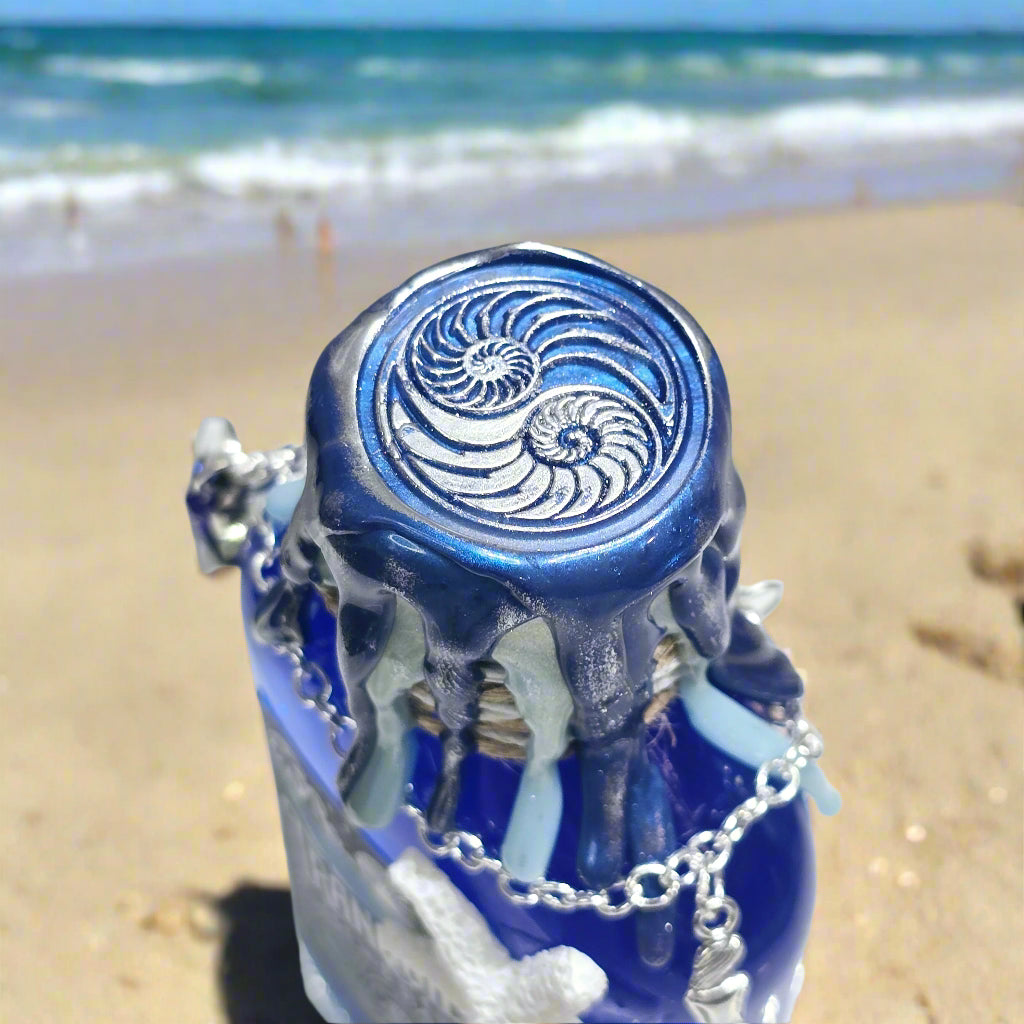 Tranquility Brews Balms Glass Potion Bottle Prop - Decorative Gift with Color Changing Liquid & Starfish Accents 5 Inches Tall