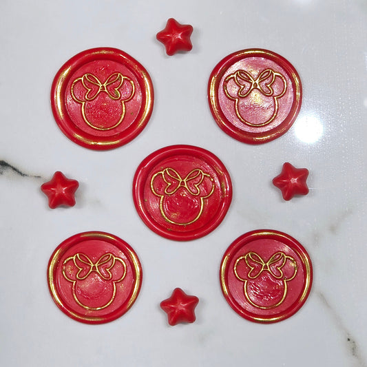 Mouse wax seals bright red & gold set of five, for cards, invitations, letters and gifts!