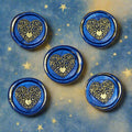 Wax seals blue & gold heart set of five, with adhesive backing for cards, letters and gifts