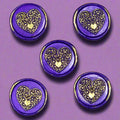 Wax seals purple & gold heart set of five, with adhesive backing for cards, letters and gifts
