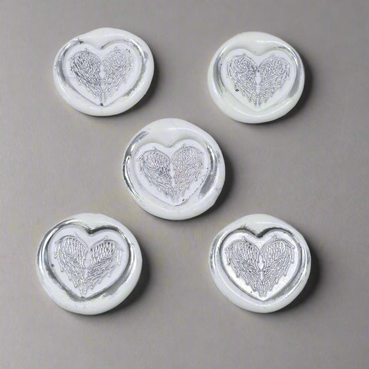 Angel Wings Heart Wax Seals White & Silver Set of Five, with Adhesive Wax Seals for Cards, Invitations and Gifts