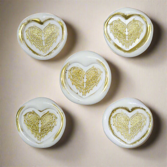 Angel Wings Heart Wax Seals White & Gold Set of Five, with Adhesive Wax Seals for Cards, Invitations and Gifts