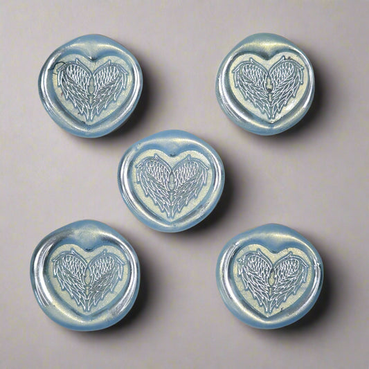 Angel Wings Heart Wax Seals Ice Blue & Silver Set of Five, with Adhesive Wax Seals for Cards, Invitations and Gifts