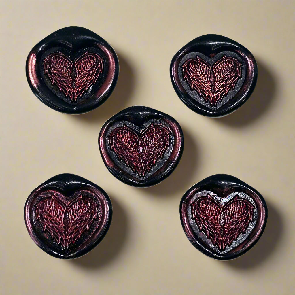 Angel Wings Heart Wax Seals Black & Pink Set of Five, with Adhesive Wax Seals for Cards, Invitations and Gifts