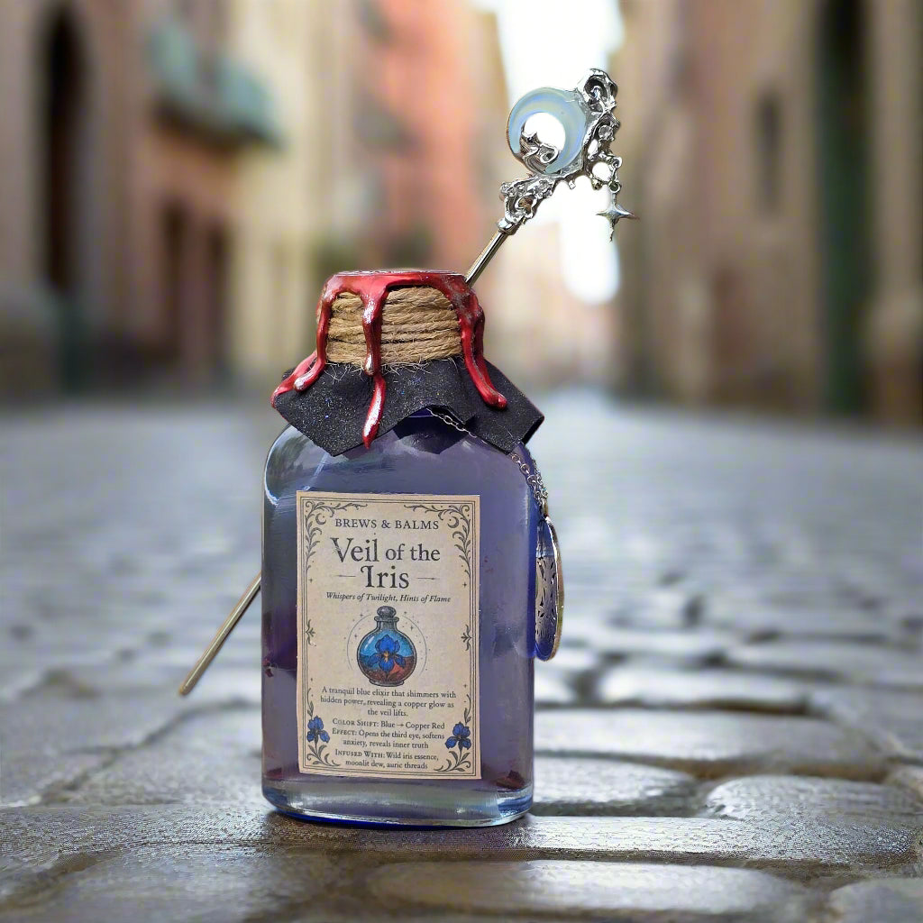 Veil of the Iris Potion Bottle – Color Changing Fantasy Decor – Blue to Copper Dreamy Gift