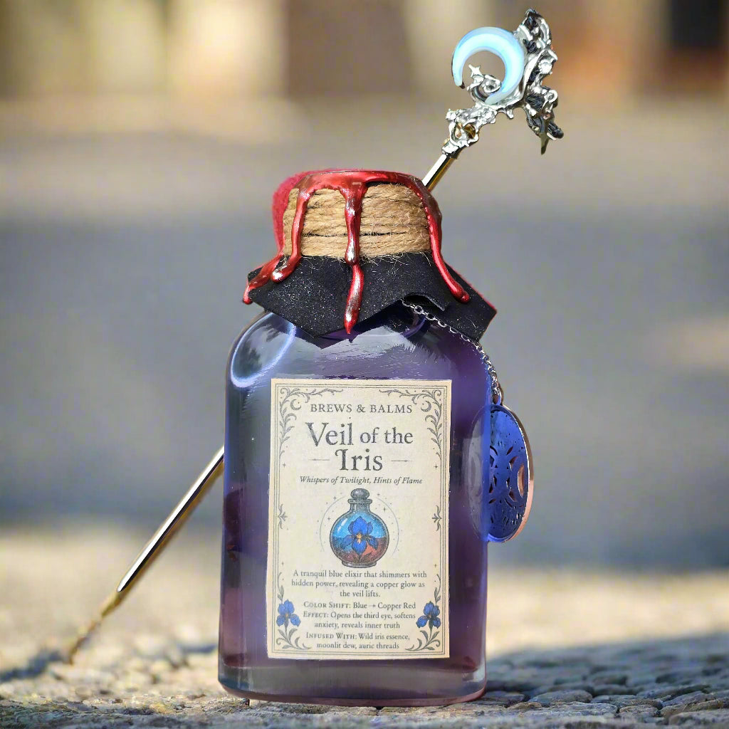 Veil of the Iris Potion Bottle – Color Changing Fantasy Decor – Blue to Copper Dreamy Gift