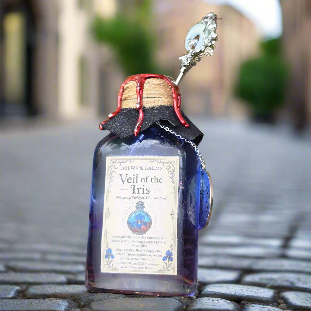 Veil of the Iris Potion Bottle – Color Changing Fantasy Decor – Blue to Copper Dreamy Gift