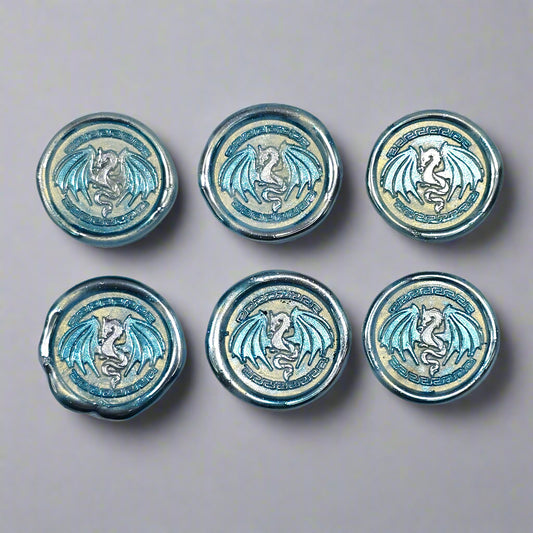 Dragon Wings Spread Wax Seals Ice Blue & Silver Set of SIX, with Adhesive Wax Seals for Cards, Invitations and Gifts