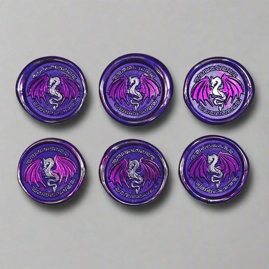Dragon Wings Spread Wax Seals Purple & Silver Set of SIX, with Adhesive Wax Seals for Cards, Invitations and Gifts