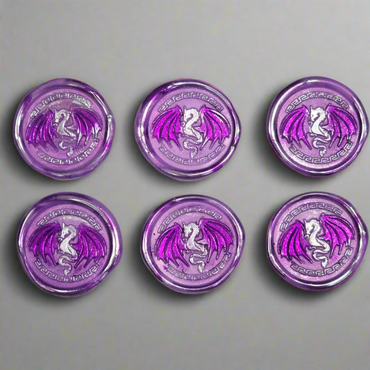 Dragon Wings Spread Wax Seals Lilac & Silver Set of SIX, with Adhesive Wax Seals for Cards, Invitations and Gifts
