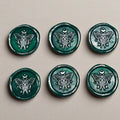 Butterfly Moon Green And Silver Wax Seals, Set of SIX with Adhesive Wax Seals for Cards, Invitations and Gifts