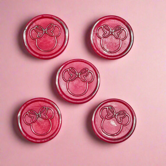 Mouse Wax Seals Hot Pink and Silver Set of 5, for cards, invitations, letters and gifts
