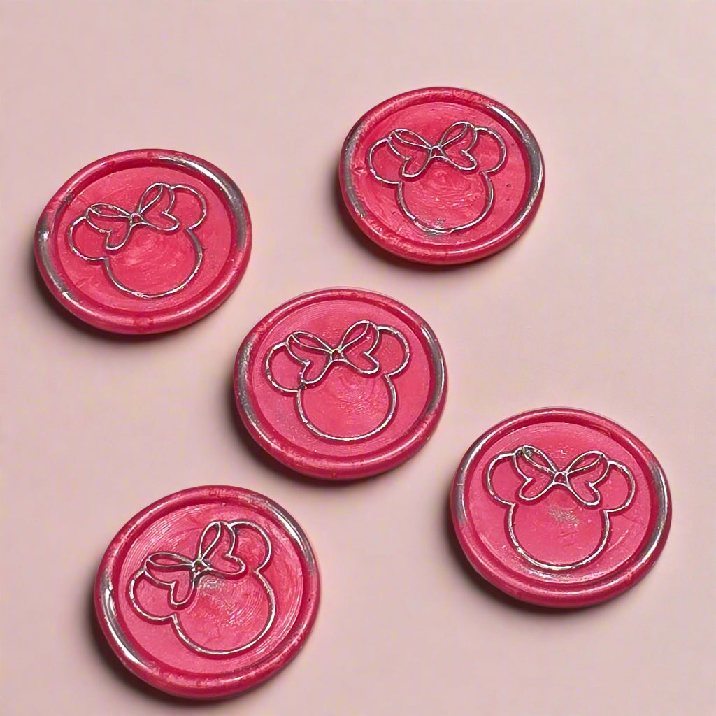Mouse Wax Seals Hot Pink and Silver Set of 5, for cards, invitations, letters and gifts