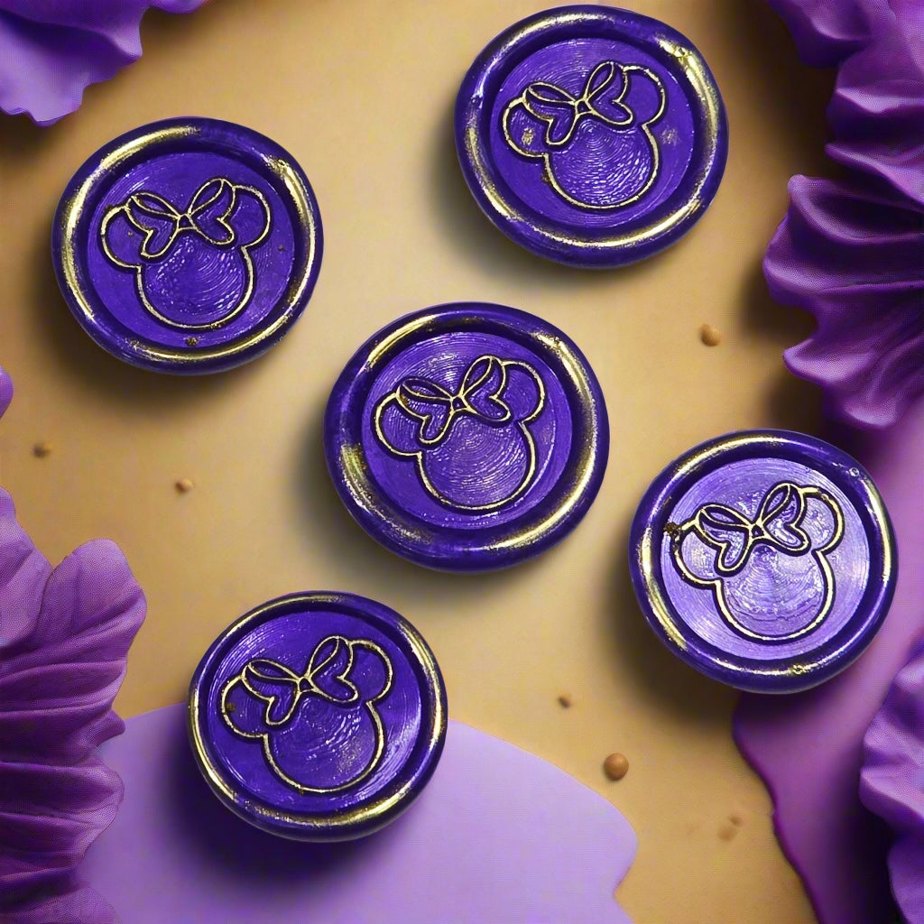 Mouse Wax Seals Purple And Gold Set of five, for cards, invitations, letters and gifts