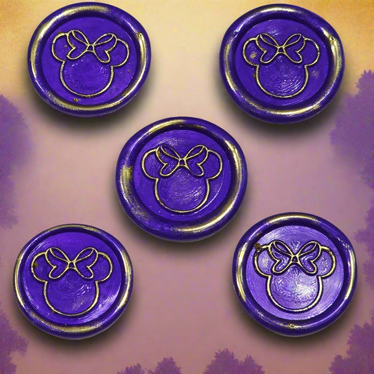 Mouse Wax Seals Purple And Gold Set of five, for cards, invitations, letters and gifts