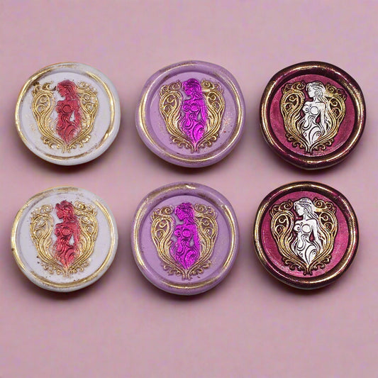 Aphrodite Wax Seals, Mulberry, Lilac and Pearl Set of SIX, for cards, invitations, letters and gifts