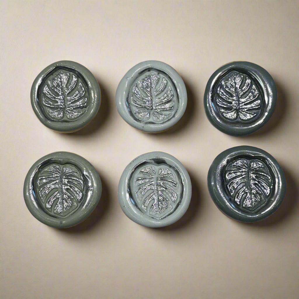 Palm Leaf Fern Wax Seal In Shades of Green, Set of SIX for cards, invitations, letters and gifts