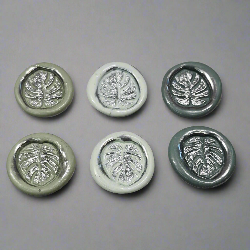 Palm Leaf Fern Wax Seal In Shades of Green, Set of SIX for cards, invitations, letters and gifts