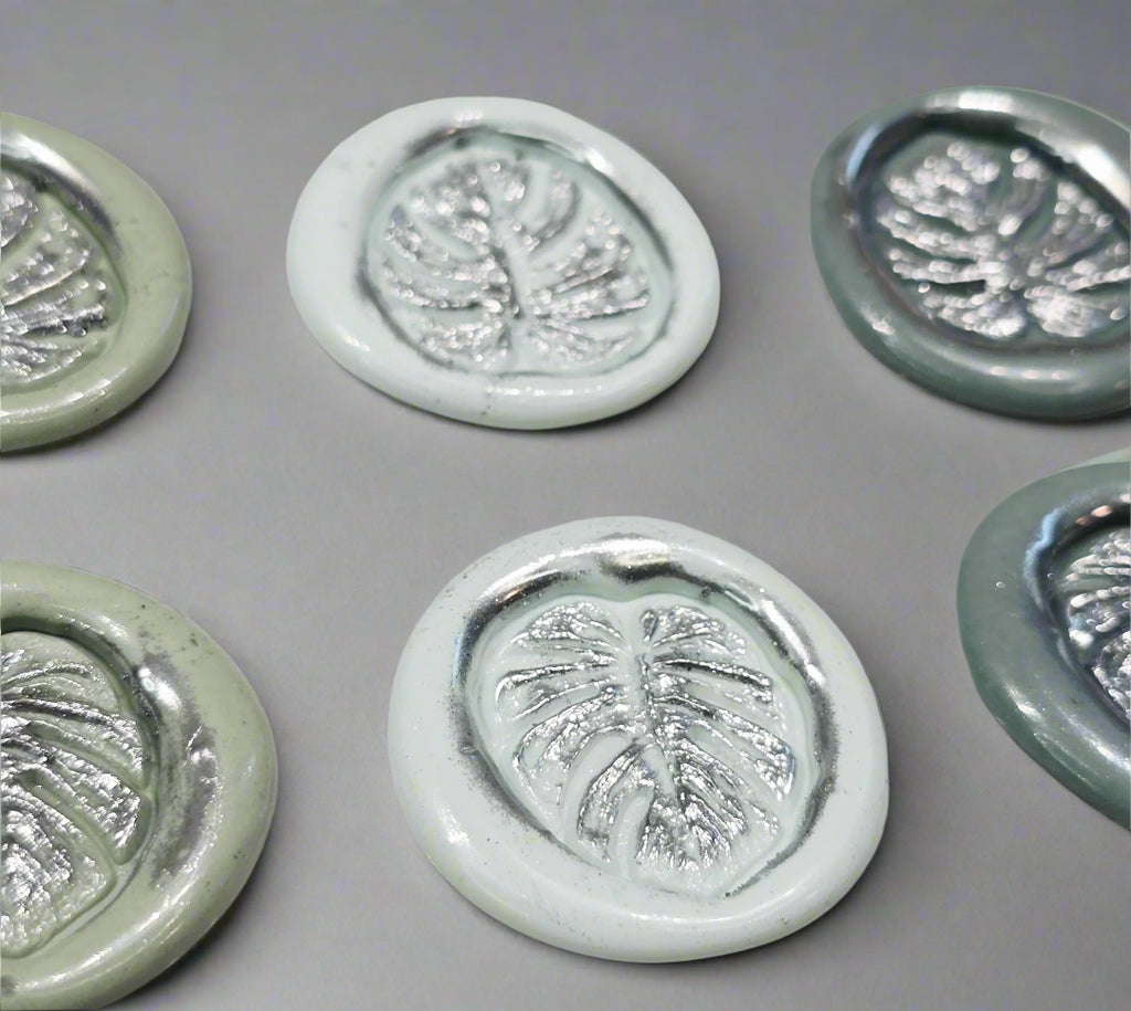 Palm Leaf Fern Wax Seal In Shades of Green, Set of SIX for cards, invitations, letters and gifts