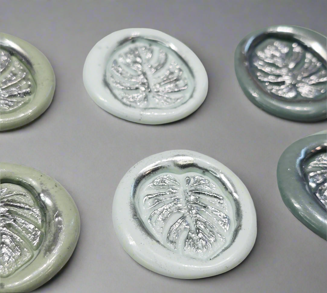 Palm Leaf Fern Wax Seal In Shades of Green, Set of SIX for cards, invitations, letters and gifts