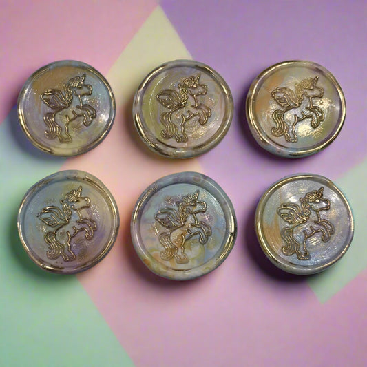 Unicorn Wax Seal In Rainbow Pastel and Gold, Set of SIX for cards, invitations, letters and gifts